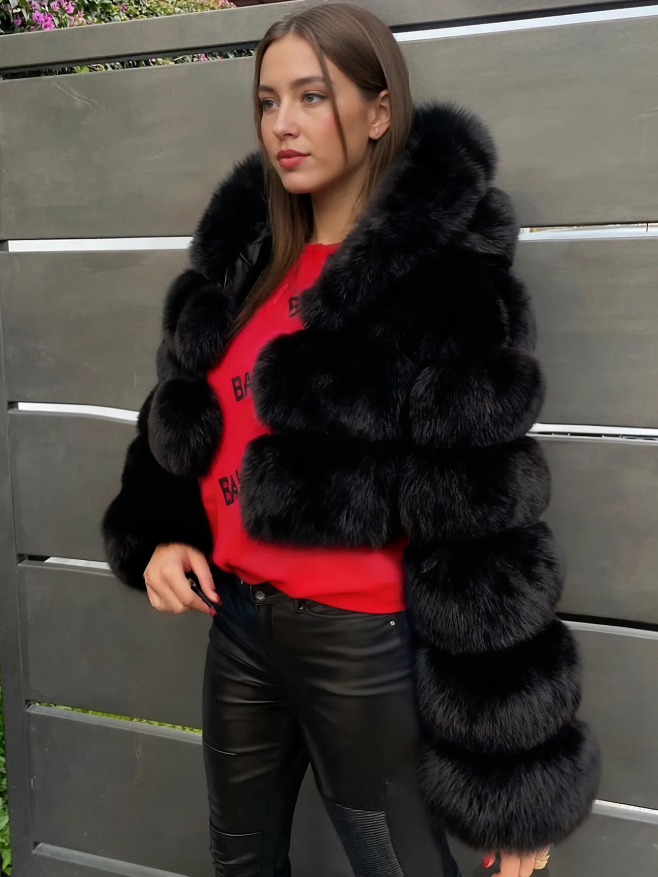 Women Hooded Faux Fur Coats Solid Short Jackets Mini Lenth Long Sleeves Open Stitch Straight Y2k Casual 2026 Autumn Winter
