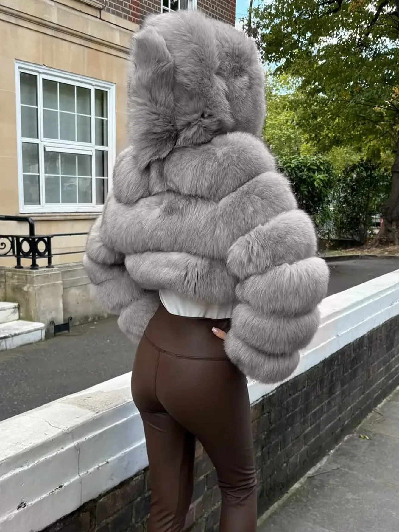 Women Hooded Faux Fur Coats Solid Short Jackets Mini Lenth Long Sleeves Open Stitch Straight Y2k Casual 2026 Autumn Winter