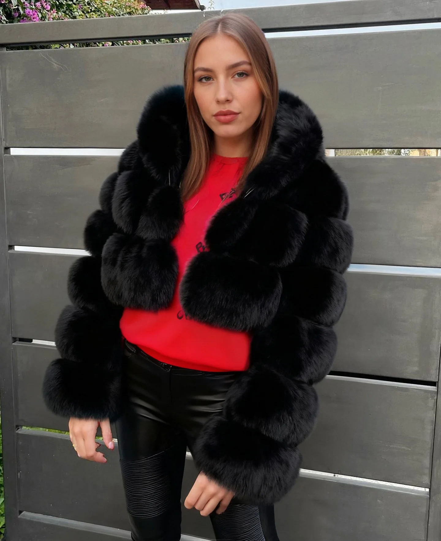 Women Hooded Faux Fur Coats Solid Short Jackets Mini Lenth Long Sleeves Open Stitch Straight Y2k Casual 2026 Autumn Winter