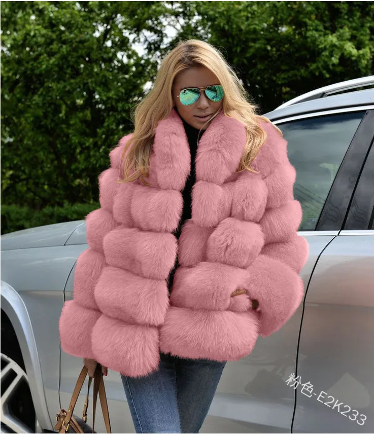 Women Faux Fur Jacket Thick Loose Long Coat Warm Turn Down Collar Full Sleeve Open Stitch Thick Coats Solid Winter 2025