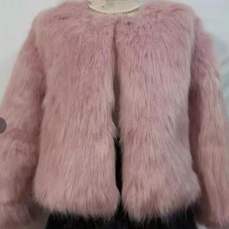 Cropped Black Faux Fur Coat Women Fashion Elegant Luxury White Fluffy Jacket Winter Ladies Korean Pink Design Furry Outerwears