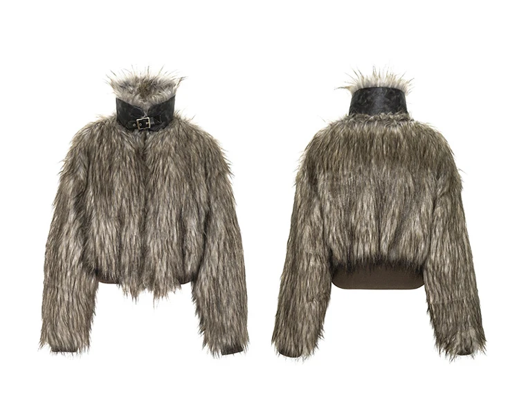 Lautaro Autumn Winter Short Warm Thick Hairy Shaggy Patchwork Faux Raccoon Dog Fur Coat Women Zipper Luxury Fluffy Jacket 2024