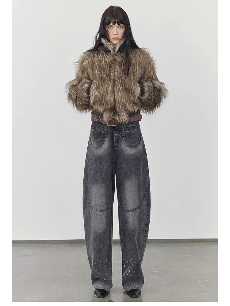 Lautaro Autumn Winter Short Warm Thick Hairy Shaggy Patchwork Faux Raccoon Dog Fur Coat Women Zipper Luxury Fluffy Jacket 2024