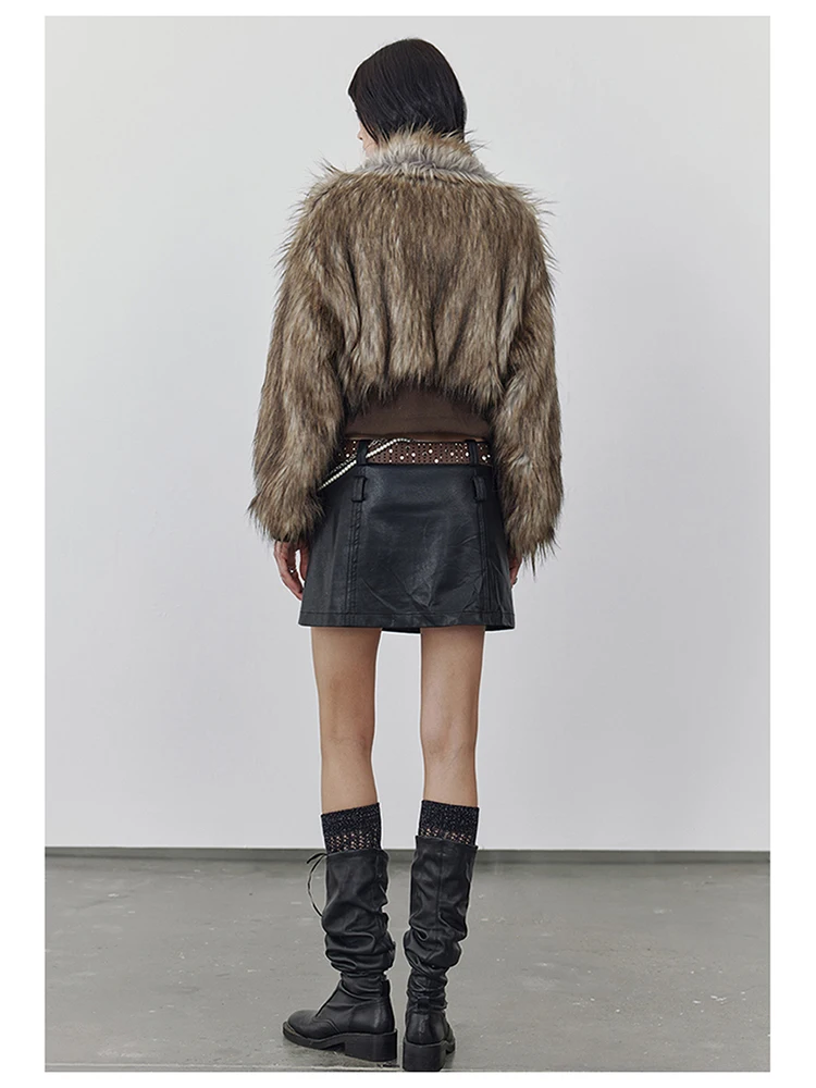 Lautaro Autumn Winter Short Warm Thick Hairy Shaggy Patchwork Faux Raccoon Dog Fur Coat Women Zipper Luxury Fluffy Jacket 2024