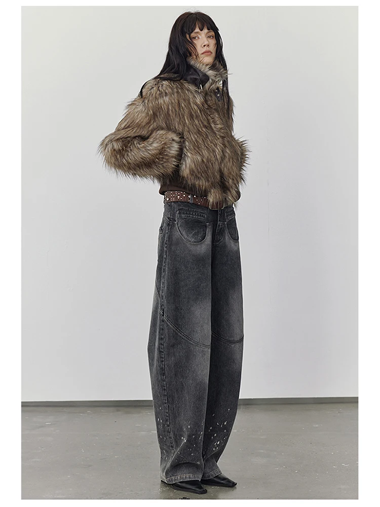Lautaro Autumn Winter Short Warm Thick Hairy Shaggy Patchwork Faux Raccoon Dog Fur Coat Women Zipper Luxury Fluffy Jacket 2024