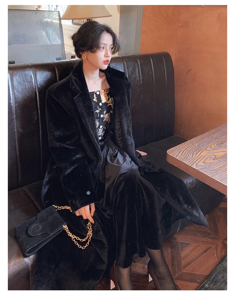 Lautaro Winter Oversized Long Black Soft Faux Fur Trench Coat for Women Long Sleeve Sashes Casual Stylish Korean Fashion 2021