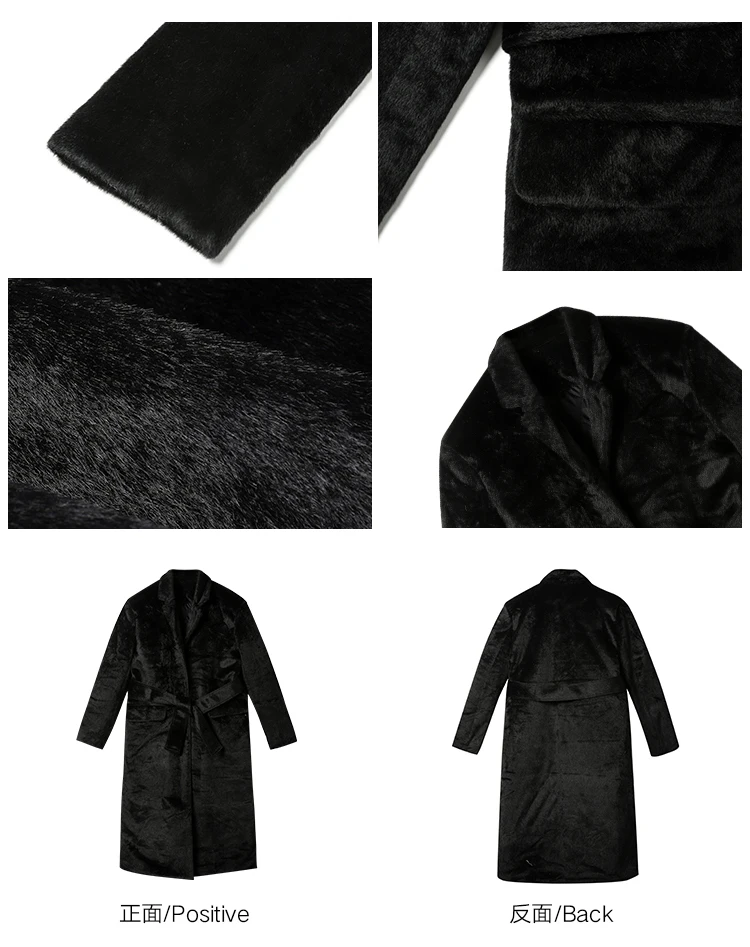 Lautaro Winter Oversized Long Black Soft Faux Fur Trench Coat for Women Long Sleeve Sashes Casual Stylish Korean Fashion 2021