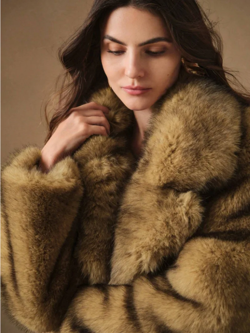 New Autumn and Winter Fashionable Fluffy Long Coat Imitating Fox Fur Fluffy Parka Jacket