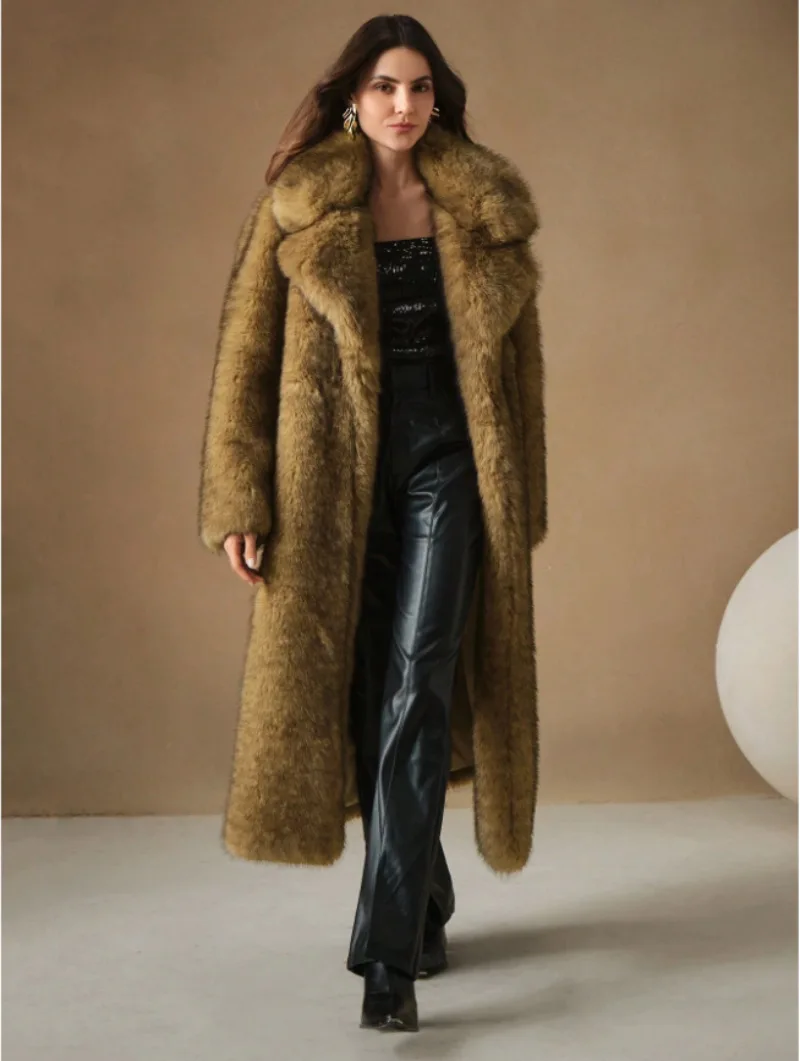 New Autumn and Winter Fashionable Fluffy Long Coat Imitating Fox Fur Fluffy Parka Jacket