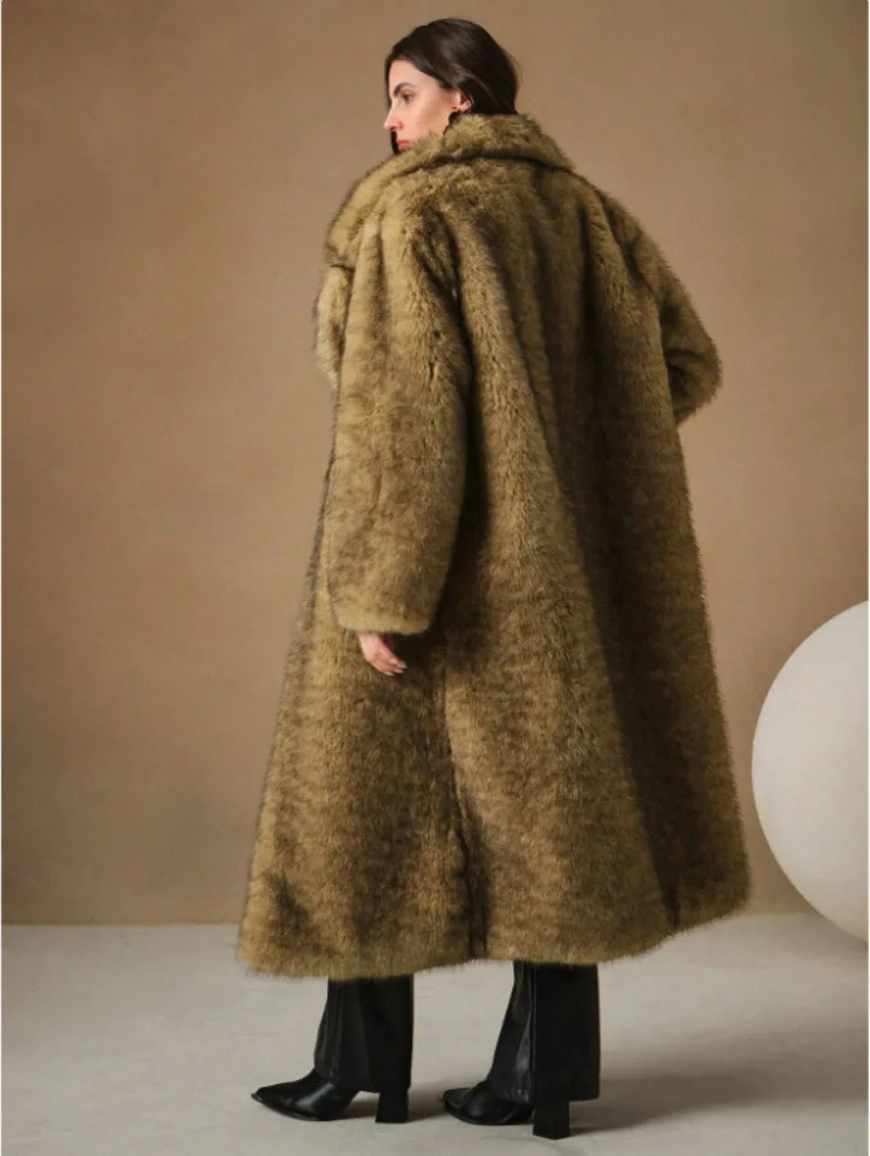 New Autumn and Winter Fashionable Fluffy Long Coat Imitating Fox Fur Fluffy Parka Jacket