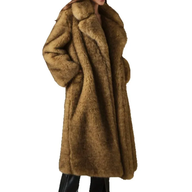 New Autumn and Winter Fashionable Fluffy Long Coat Imitating Fox Fur Fluffy Parka Jacket
