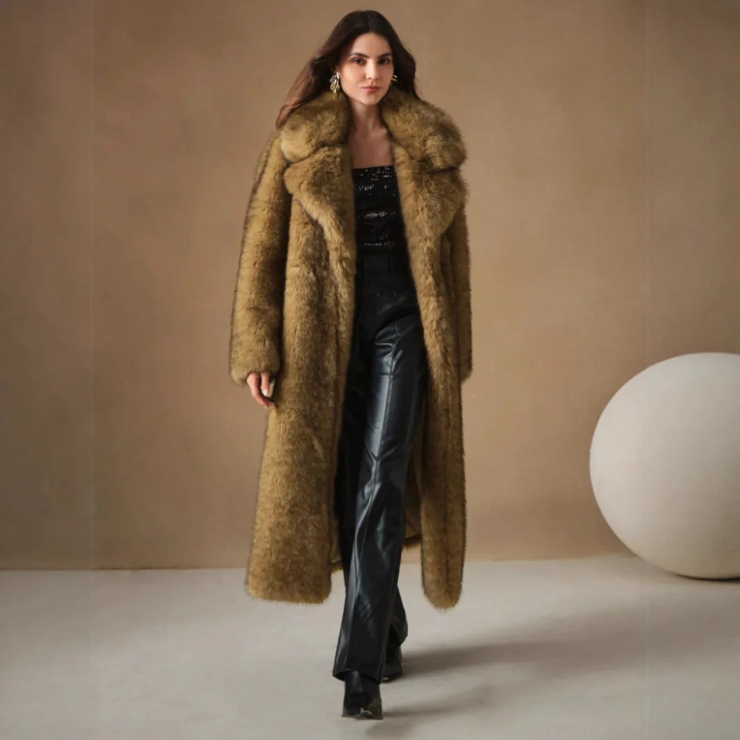 New Autumn and Winter Fashionable Fluffy Long Coat Imitating Fox Fur Fluffy Parka Jacket