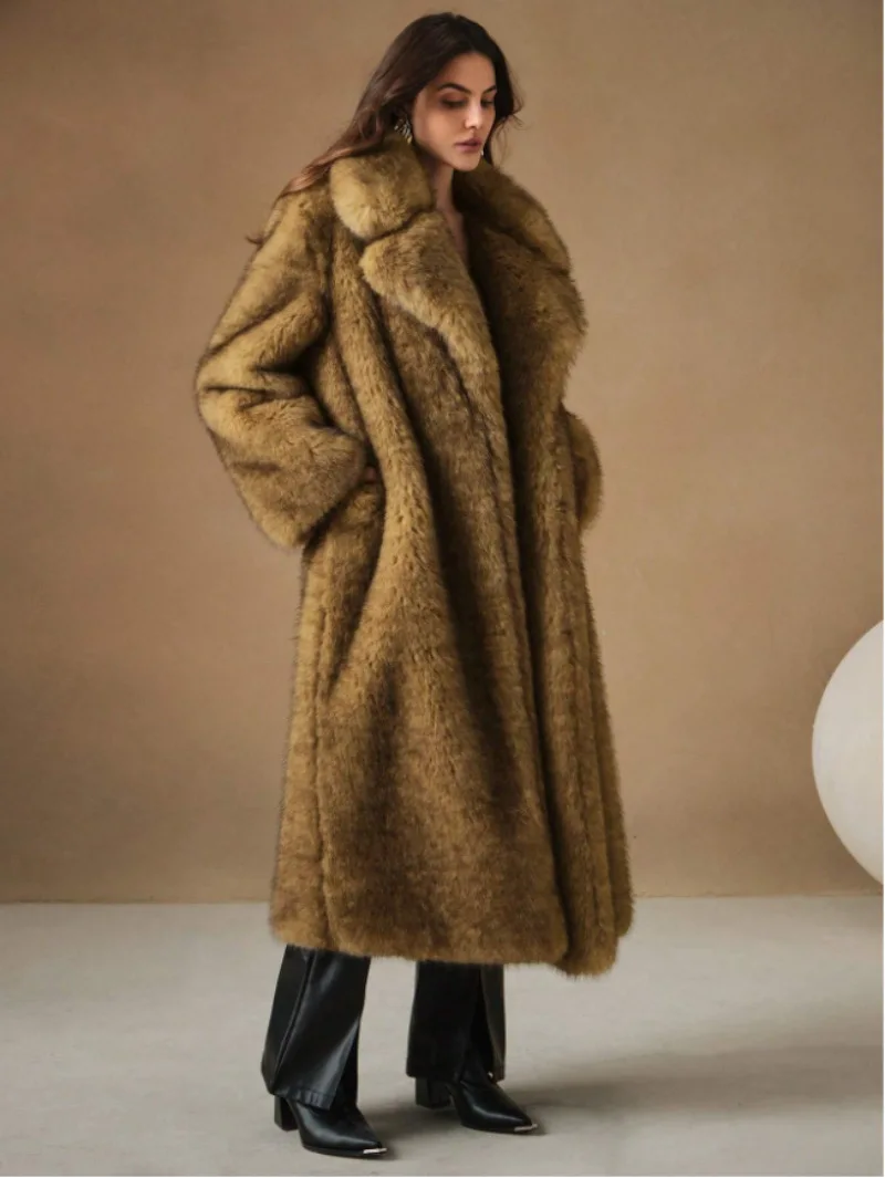New Autumn and Winter Fashionable Fluffy Long Coat Imitating Fox Fur Fluffy Parka Jacket
