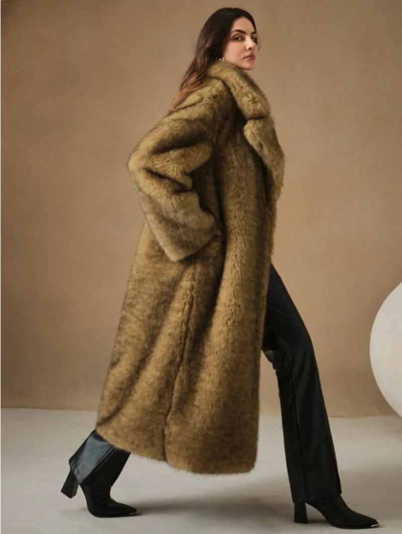 New Autumn and Winter Fashionable Fluffy Long Coat Imitating Fox Fur Fluffy Parka Jacket