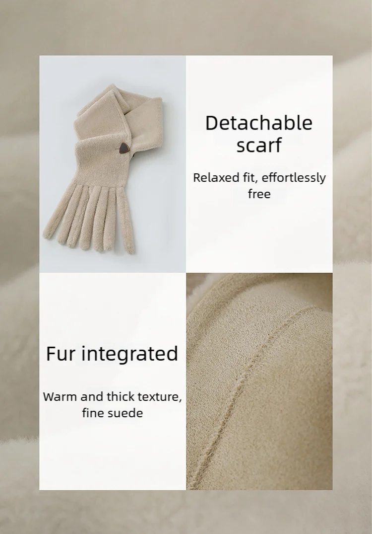 Amii Fur Coat Woman 2025 Winter New O-Neck Loose Medium And Long Tops With Scarf Warm Long Sleeve Elegant Fur Jacket 12554011
