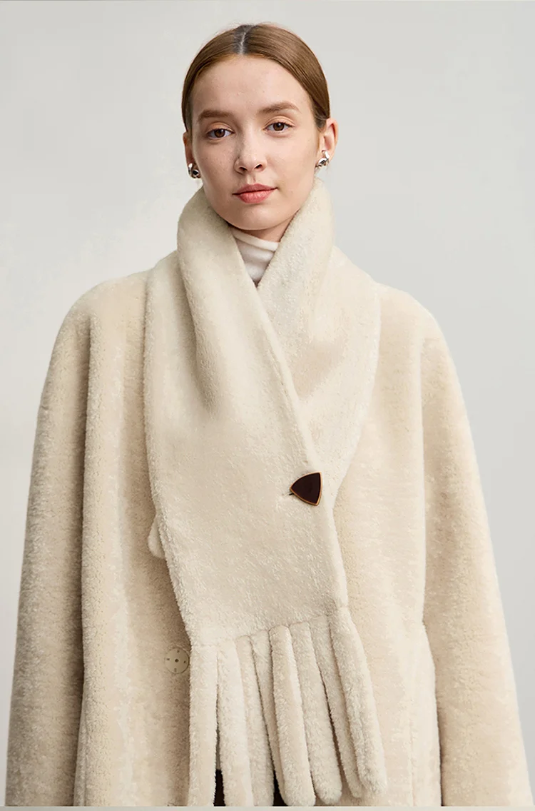 Amii Fur Coat Woman 2025 Winter New O-Neck Loose Medium And Long Tops With Scarf Warm Long Sleeve Elegant Fur Jacket 12554011