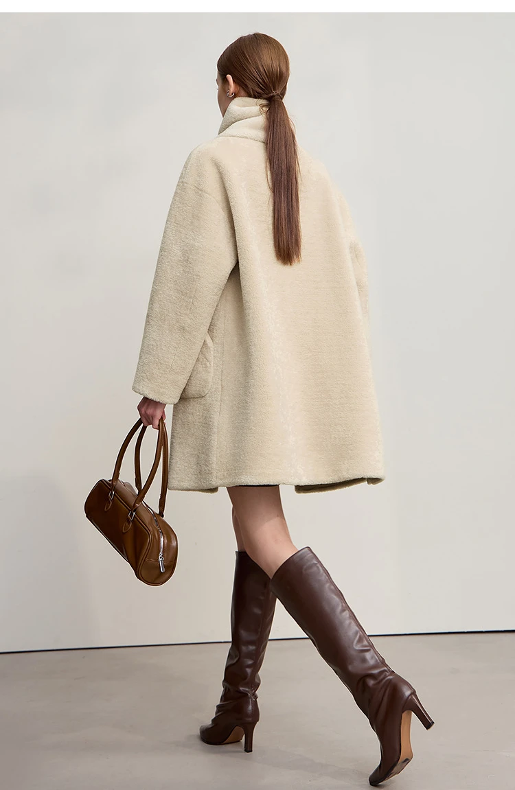 Amii Fur Coat Woman 2025 Winter New O-Neck Loose Medium And Long Tops With Scarf Warm Long Sleeve Elegant Fur Jacket 12554011