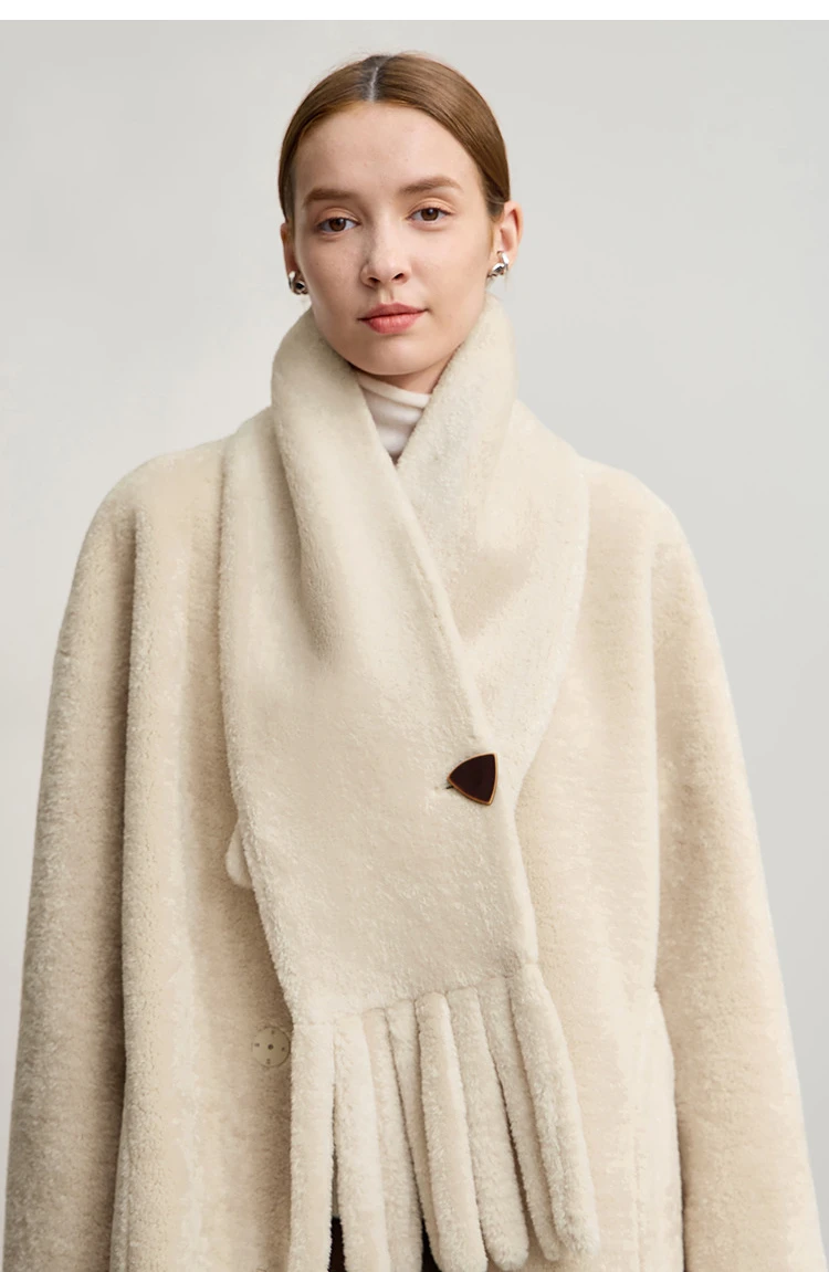 Amii Fur Coat Woman 2025 Winter New O-Neck Loose Medium And Long Tops With Scarf Warm Long Sleeve Elegant Fur Jacket 12554011