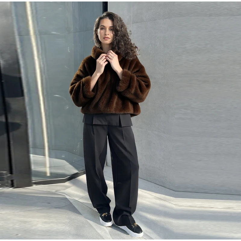 2026 Spring New Faux Fur Long Sleeve Hooded Sweatshirt For Women Elegant Oversize Hoodie Pullover Lady Street Hip-hop Chic Tops