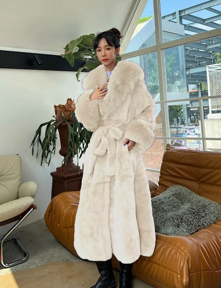 Winter Women Long Faux Fur Coat Thick Warm Mink Fur Jacket Feather Coats Oversized Outerwear Fur Collar Luxury Women's Clothing
