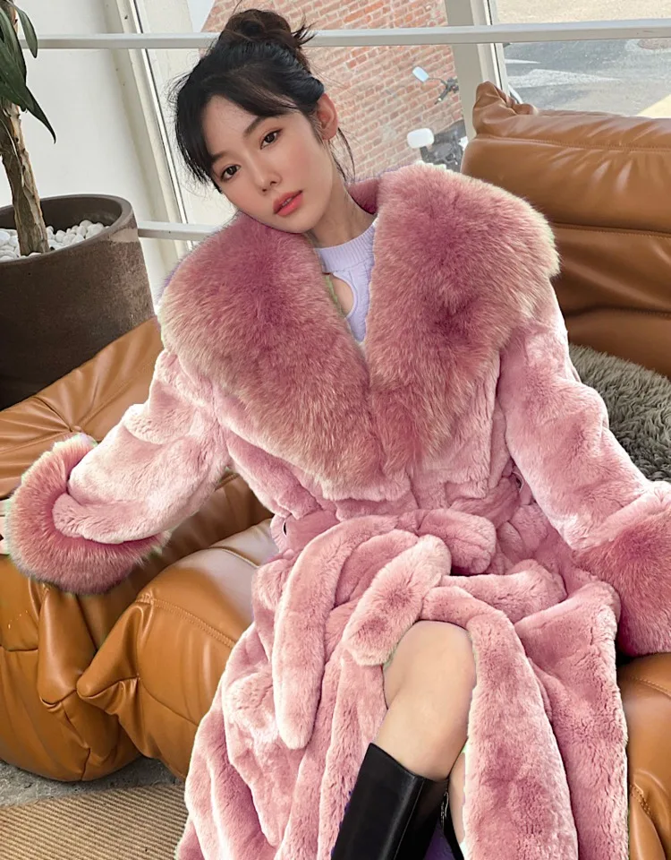 Winter Women Long Faux Fur Coat Thick Warm Mink Fur Jacket Feather Coats Oversized Outerwear Fur Collar Luxury Women's Clothing