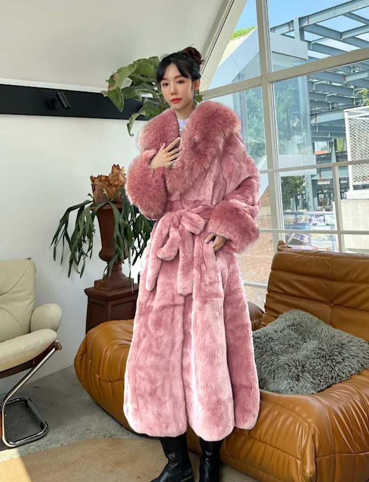 Winter Women Long Faux Fur Coat Thick Warm Mink Fur Jacket Feather Coats Oversized Outerwear Fur Collar Luxury Women's Clothing