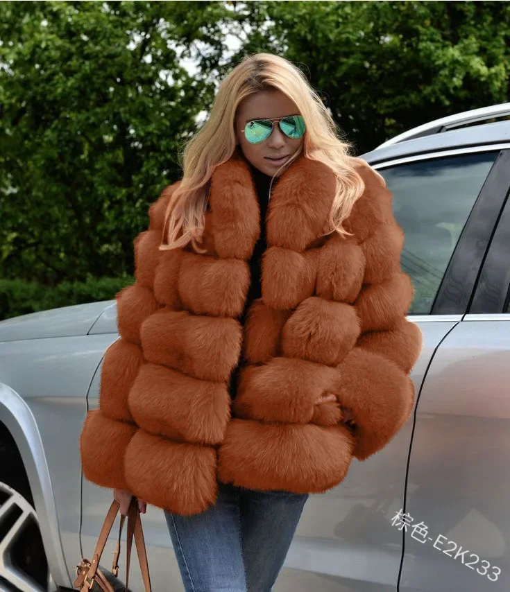 Women Faux Fox Fur Coats Maxi Coats Turn Down Collar Thick Warm Elegant Autumn Winter Open Stitch Fur Jackets Warm Streetwear