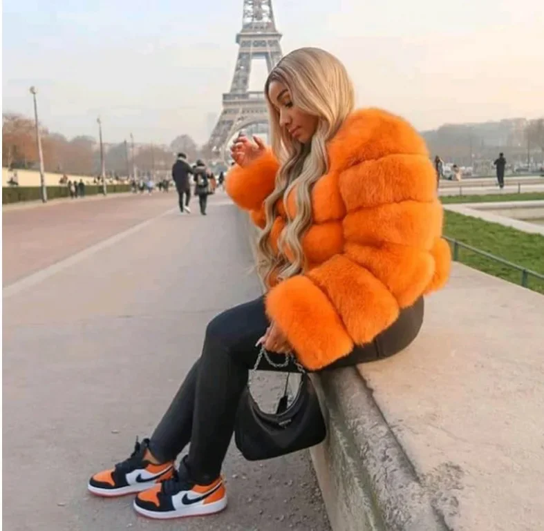Women Faux Fox Fur Coats Maxi Coats Turn Down Collar Thick Warm Elegant Autumn Winter Open Stitch Fur Jackets Warm Streetwear