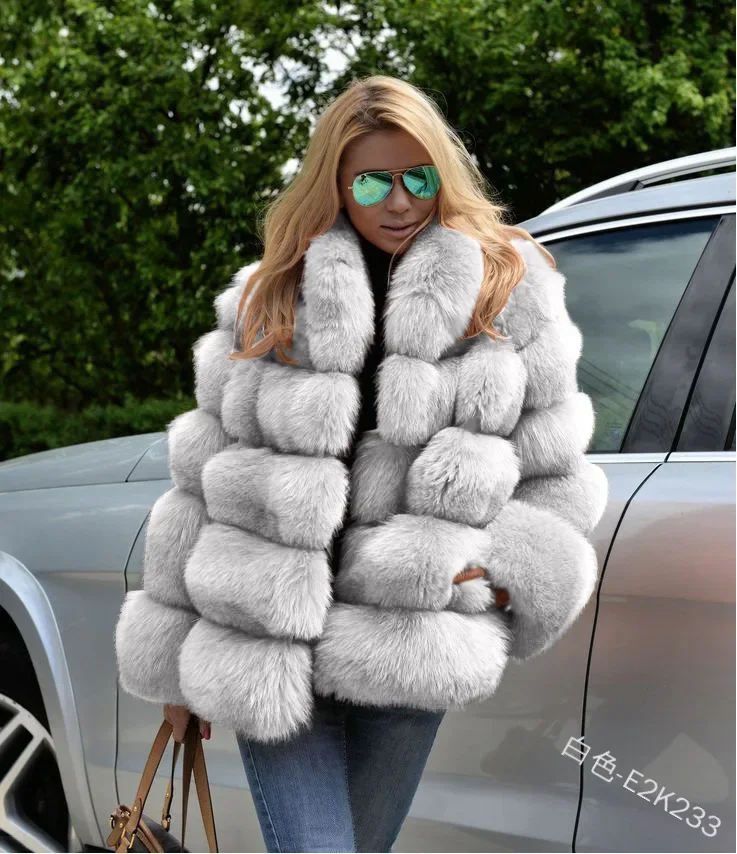 Women Faux Fox Fur Coats Maxi Coats Turn Down Collar Thick Warm Elegant Autumn Winter Open Stitch Fur Jackets Warm Streetwear