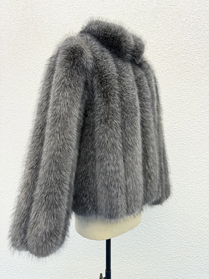 ZADORIN New Luxury Patchwork Striped Stand Collar Faux Fur Coat Woman Clothing Winter Furry Jacket Fur Faux Coats Warm Fur Top