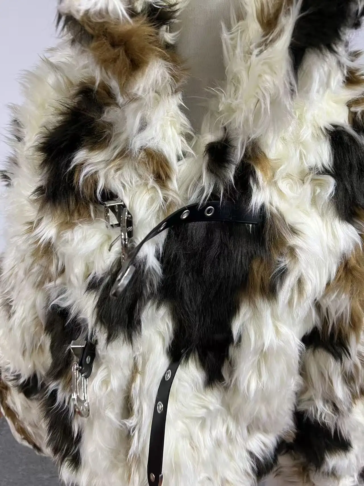 2025 Women Mallard Color Faux Fox Fur Coat Short Eco Friendly Plush Jacket Luxury Tweed Blend Outerwear