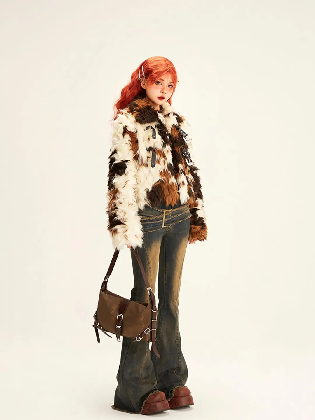 2025 Women Mallard Color Faux Fox Fur Coat Short Eco Friendly Plush Jacket Luxury Tweed Blend Outerwear