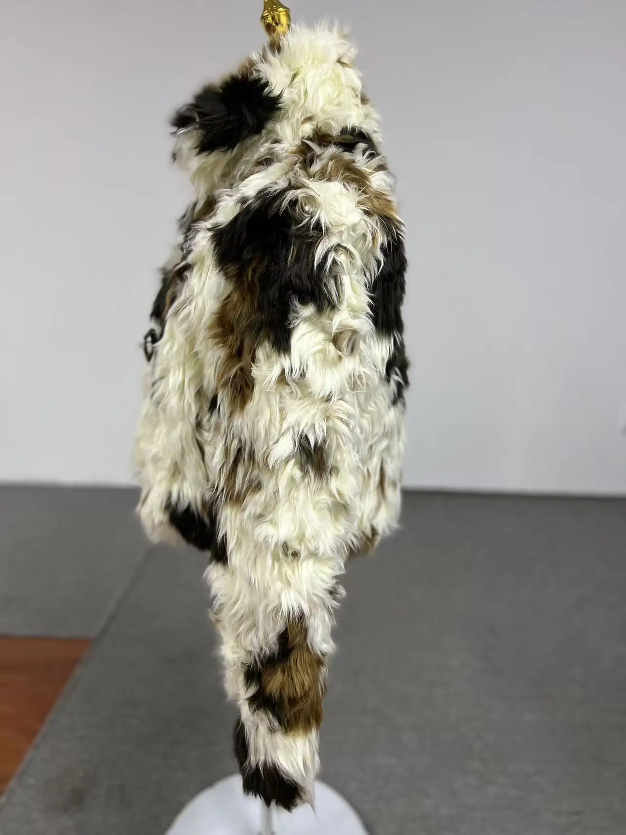 2025 Women Mallard Color Faux Fox Fur Coat Short Eco Friendly Plush Jacket Luxury Tweed Blend Outerwear