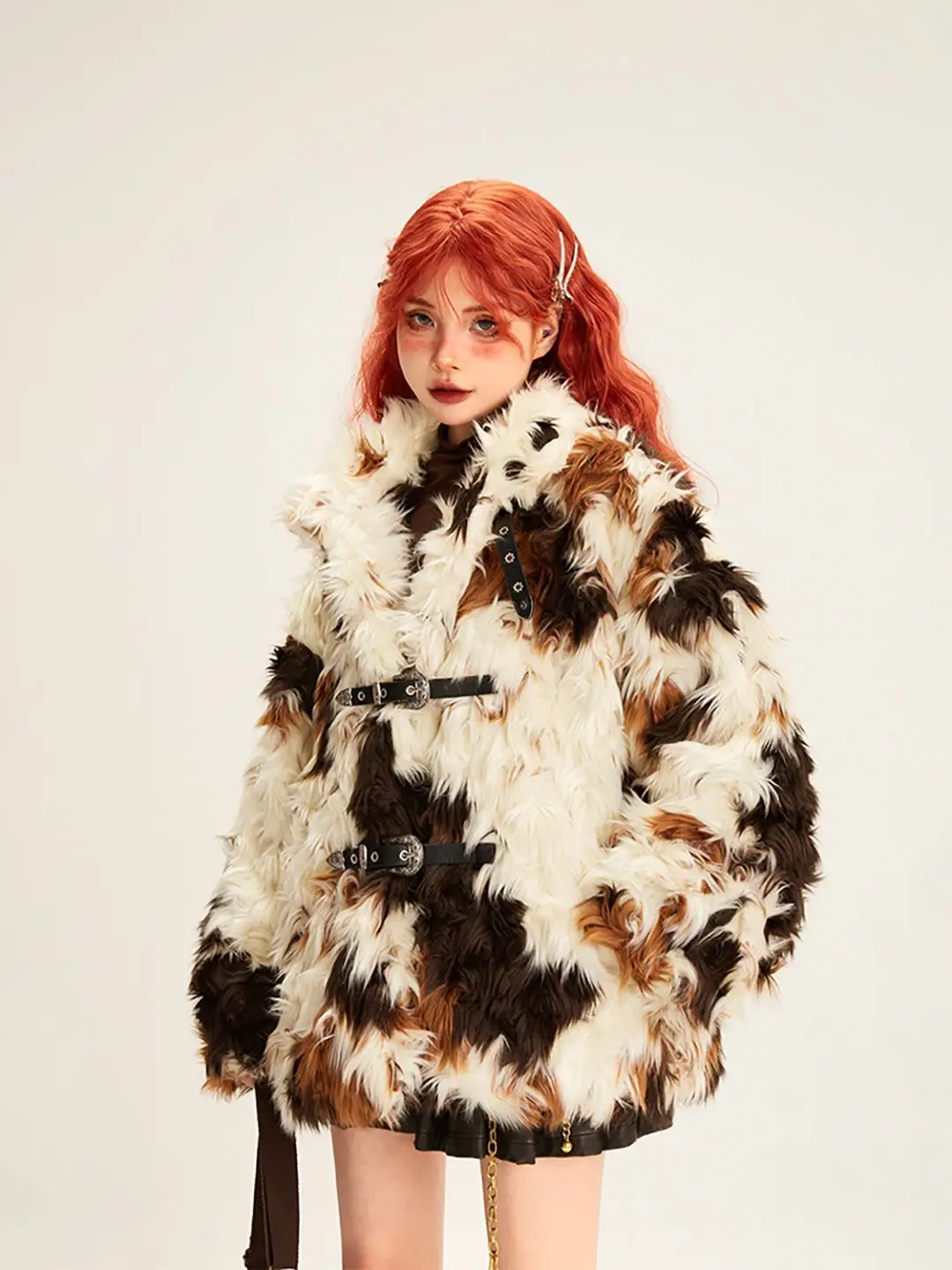 2025 Women Mallard Color Faux Fox Fur Coat Short Eco Friendly Plush Jacket Luxury Tweed Blend Outerwear