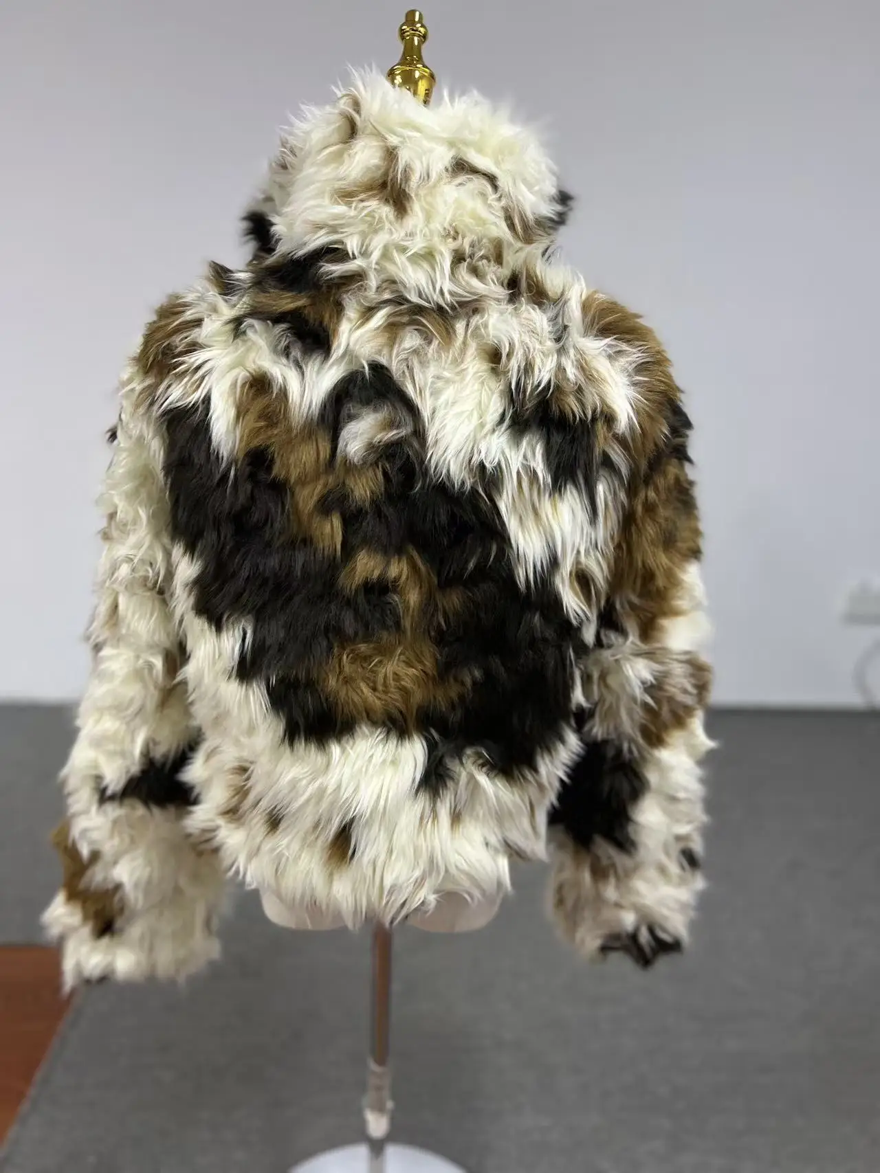 2025 Women Mallard Color Faux Fox Fur Coat Short Eco Friendly Plush Jacket Luxury Tweed Blend Outerwear