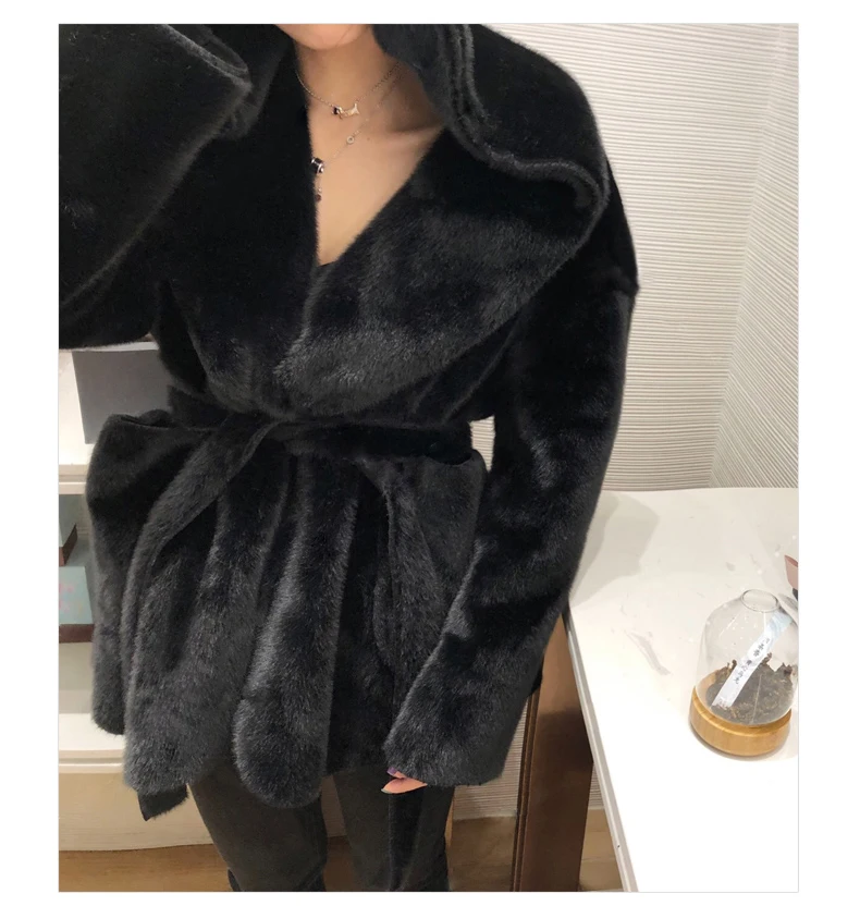 Lautaro Winter Black Warm Oversized Faux Fur Cardigan Women Drop Shoulder Long Sleeve Sashes Loose Stylish Korean Fashion 2021