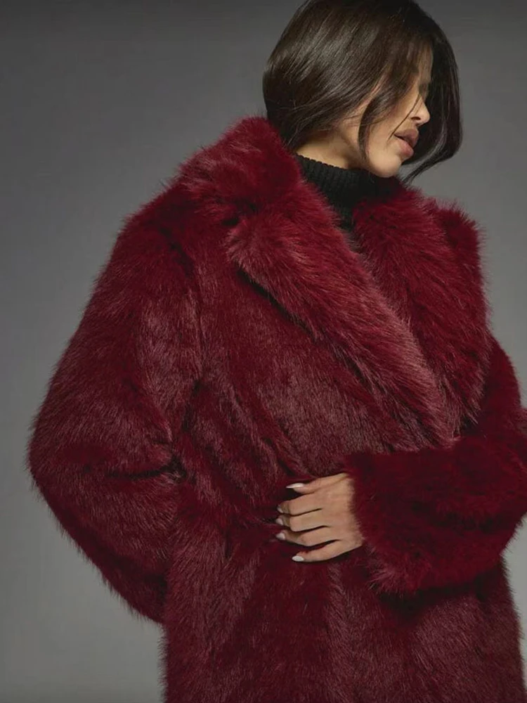 Temperament High-Quality Fur Coat for Women Winter Thickened Plush Fur Collar Imitating Fox Fur Loose Long Jacket Style