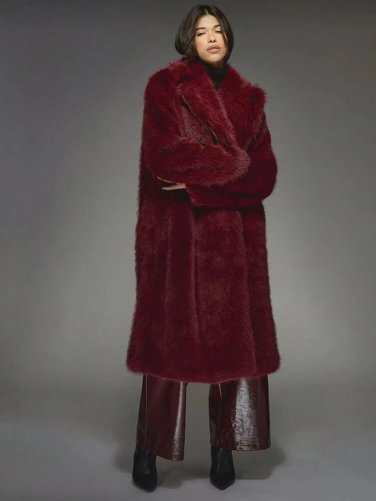 Temperament High-Quality Fur Coat for Women Winter Thickened Plush Fur Collar Imitating Fox Fur Loose Long Jacket Style