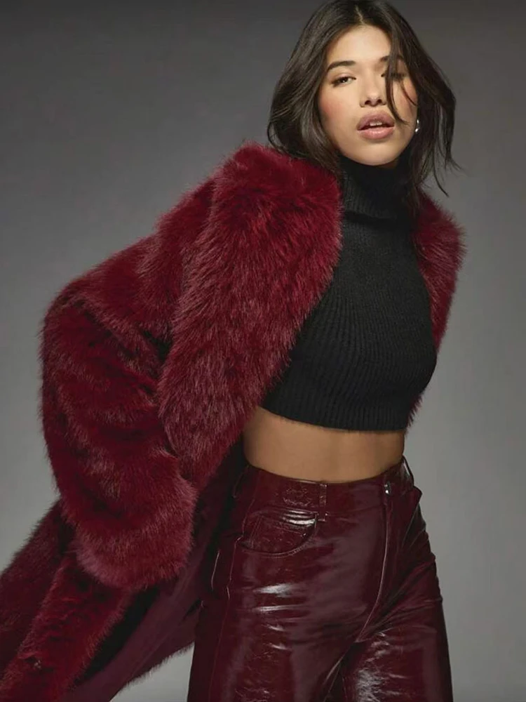 Temperament High-Quality Fur Coat for Women Winter Thickened Plush Fur Collar Imitating Fox Fur Loose Long Jacket Style