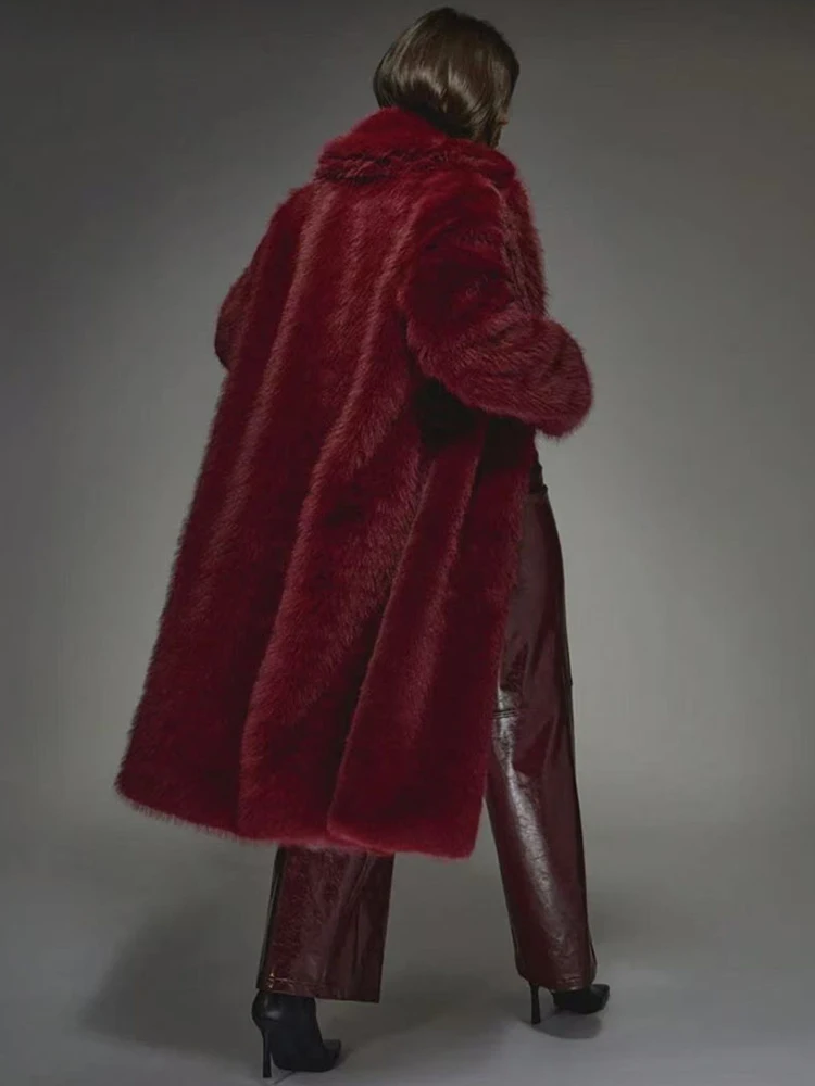 Temperament High-Quality Fur Coat for Women Winter Thickened Plush Fur Collar Imitating Fox Fur Loose Long Jacket Style
