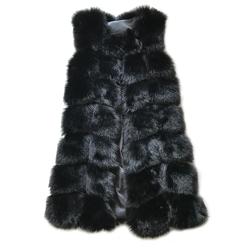 HJQJLJLS 80 Cm Faux Fur Vest 2021 Winter Women Thick Warm Faux Fox Fur Sleeveless Coat Female Fluffy Artificial Fur Coat Jacket