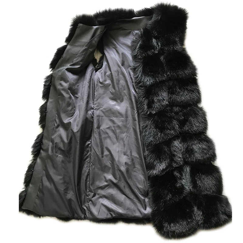 HJQJLJLS 80 Cm Faux Fur Vest 2021 Winter Women Thick Warm Faux Fox Fur Sleeveless Coat Female Fluffy Artificial Fur Coat Jacket