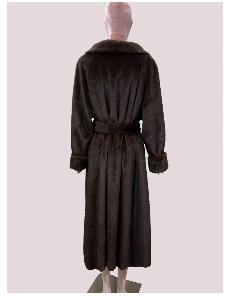 Mauroicardi Winter Long Thick Warm Brown Skirted Faux Mink Fur Coat Women Shawl Collar Sashes Elegant Luxury Furry Overcoat 2025