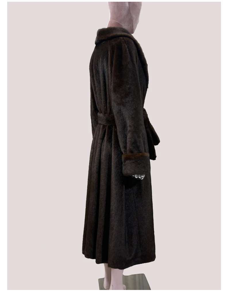 Mauroicardi Winter Long Thick Warm Brown Skirted Faux Mink Fur Coat Women Shawl Collar Sashes Elegant Luxury Furry Overcoat 2025