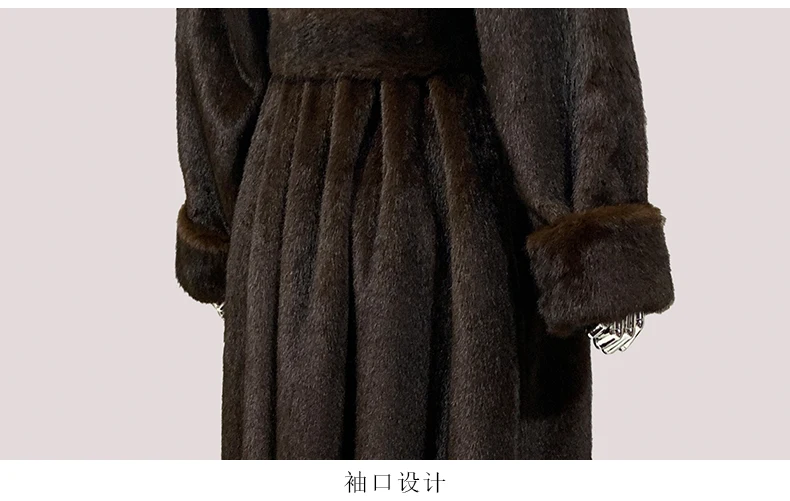 Mauroicardi Winter Long Thick Warm Brown Skirted Faux Mink Fur Coat Women Shawl Collar Sashes Elegant Luxury Furry Overcoat 2025