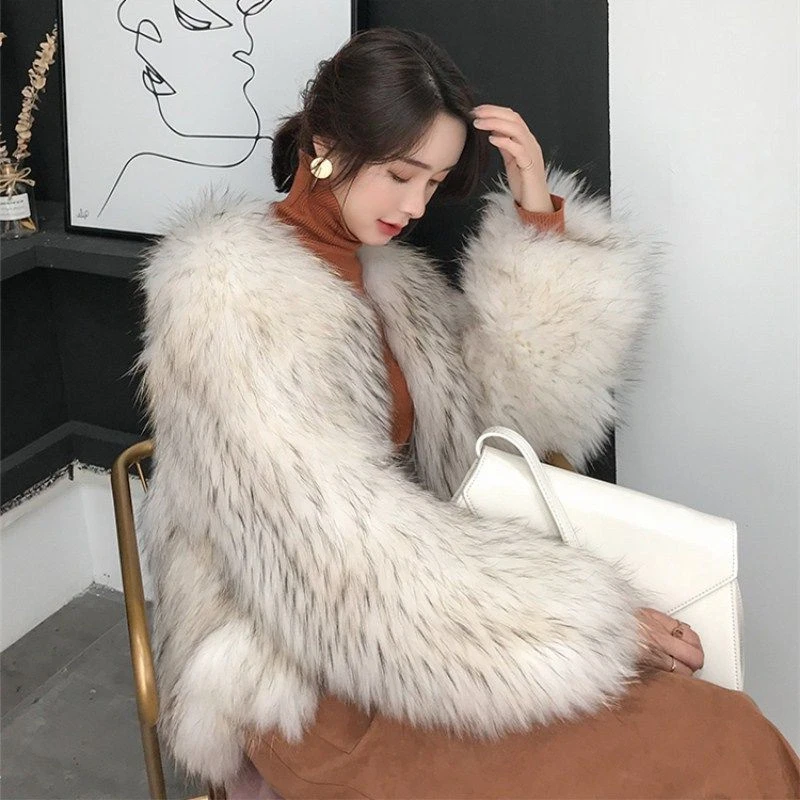 FANIECES Luxury Faux Fur Coats Women Winter Long Sleeve Furry Collarless Cardigan Fluffy Short Artificial Fur Outerweart шуба