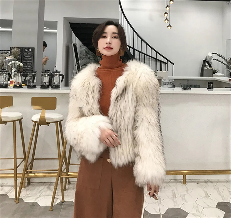 FANIECES Luxury Faux Fur Coats Women Winter Long Sleeve Furry Collarless Cardigan Fluffy Short Artificial Fur Outerweart шуба