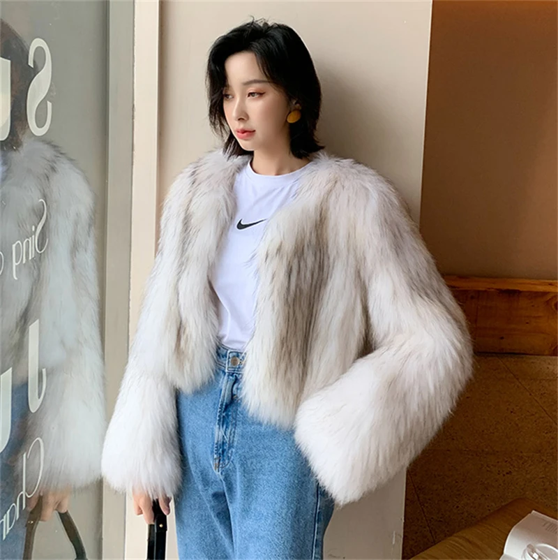 FANIECES Luxury Faux Fur Coats Women Winter Long Sleeve Furry Collarless Cardigan Fluffy Short Artificial Fur Outerweart шуба