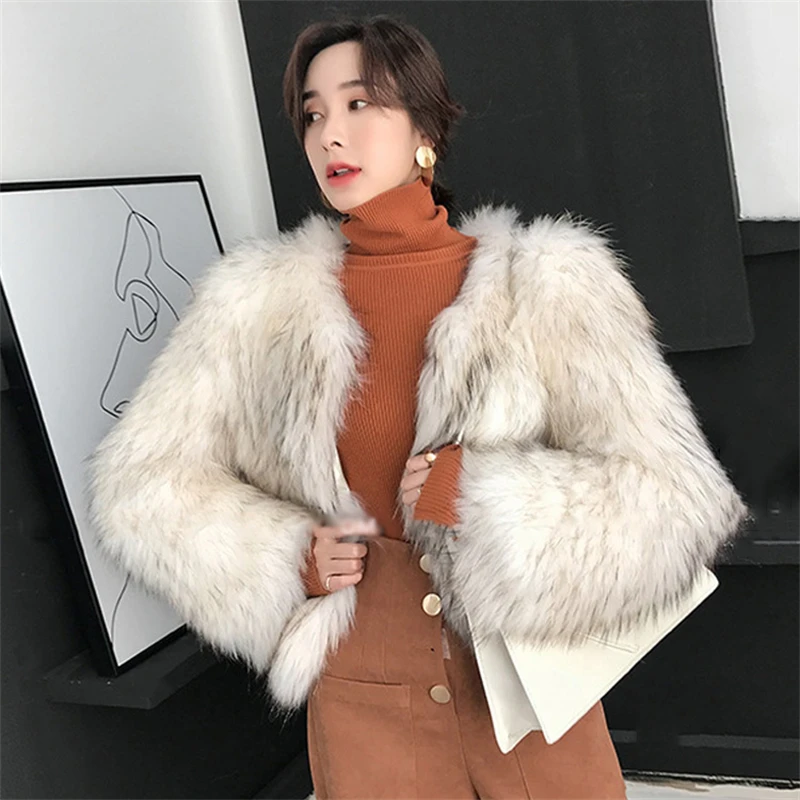 FANIECES Luxury Faux Fur Coats Women Winter Long Sleeve Furry Collarless Cardigan Fluffy Short Artificial Fur Outerweart шуба