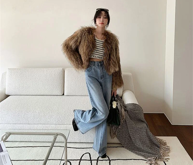 FANIECES Luxury Faux Fur Coats Women Winter Long Sleeve Furry Collarless Cardigan Fluffy Short Artificial Fur Outerweart шуба